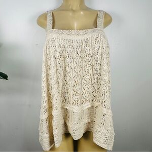 Zara Crochet Lace Swing Tank Top Sz M Camisole Cotton Back Buttons Shirt